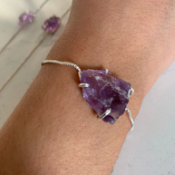 Silver Plated Natural Aquamarine or Amethyst Crystal Bracelet