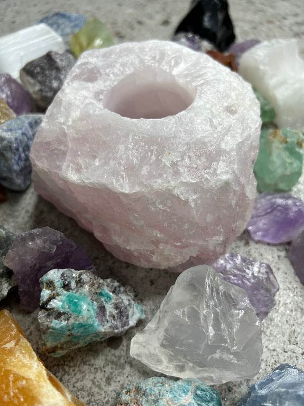 Extra Large Rough Rose Quartz Candle Holder